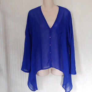 Live 4 truth Blue Chiffon Sheer Button Down Blouse Size Women's Medium NEW